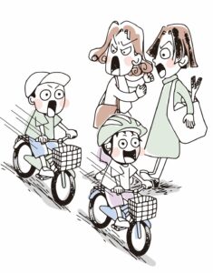 自転車で歩道を走る子供