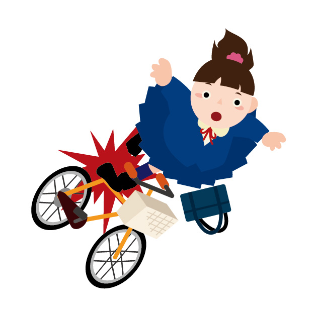 自転車転ぶ女子高生